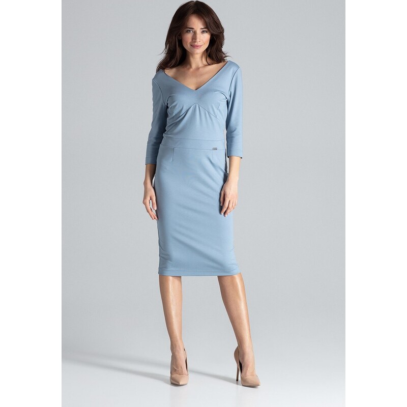 LENITIF Elegantní pouzdrové šaty K476 Blue Světle modrá