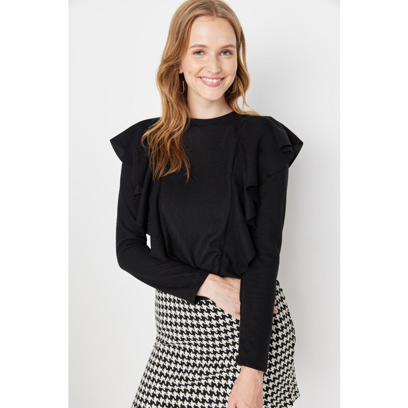 Trendyol Black Ruffle Detail Thessaloniki Basic Knitted Blouse