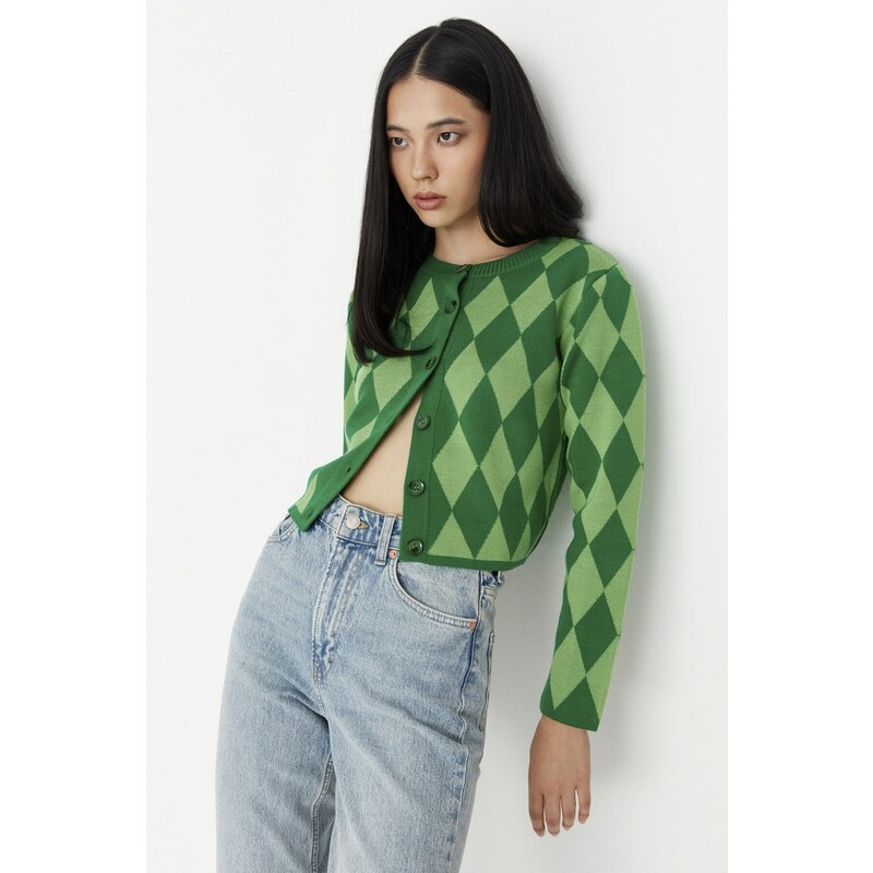 Trendyol Green Crop Knitwear Cardigan