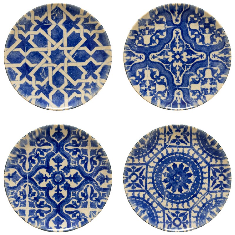 Sada čtyř bílo modrých dezertních talířů COSTA NOVA ELEMENTS 21 cm