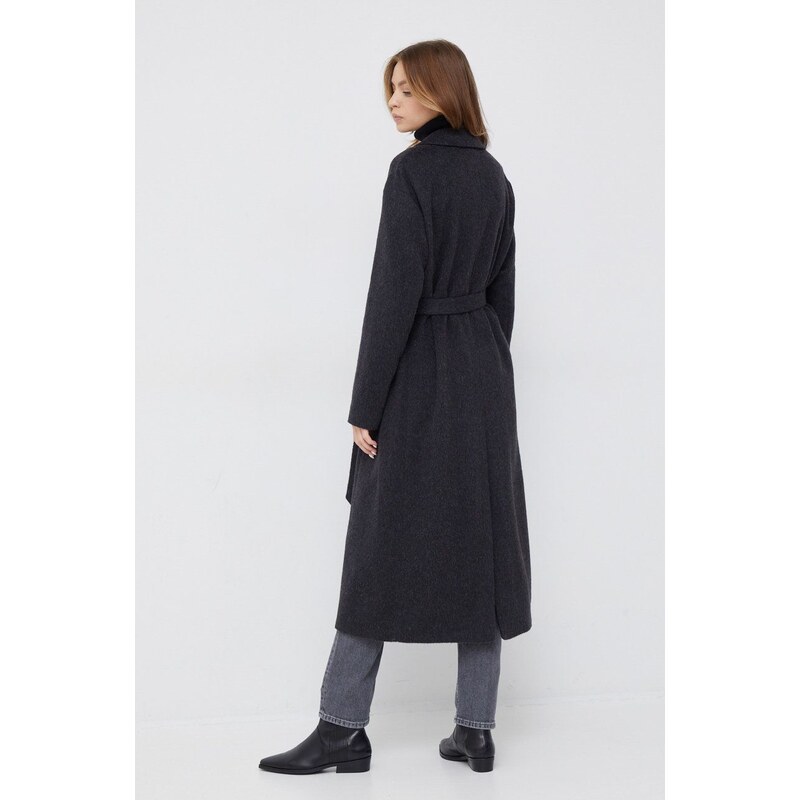 Vlněný kabát Calvin Klein černá barva, přechodný