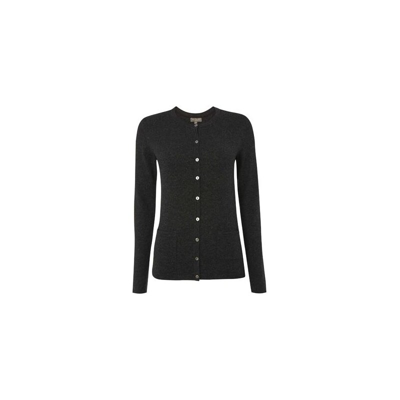 Dámský kašmírový svetr s kapsičkami, propínací s kulatým výstřihem, černý, N.Peal