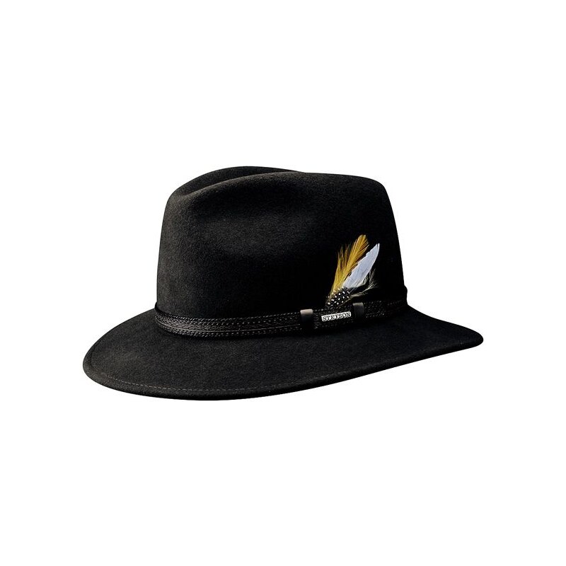 Stetson Ripon - černý plstěný klobouk zdobený úzkou koženou stuhou