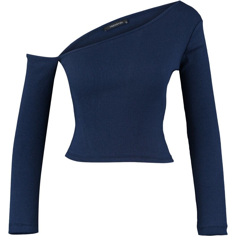 Trendyol Indigo Fitted Asymmetric Neck Open Shoulder Ribbed Flexible Knitted Blouse