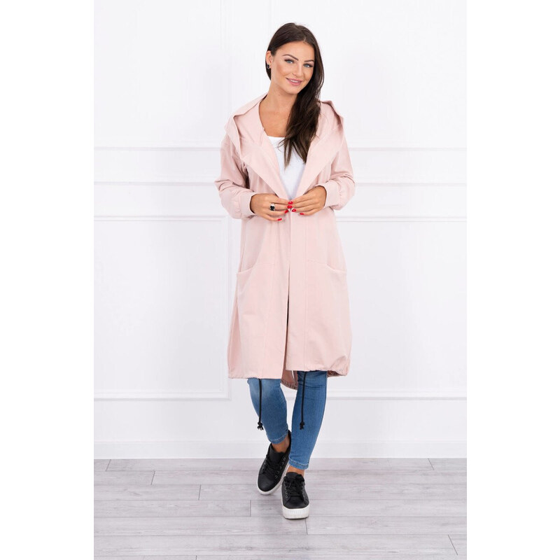 K-Fashion Oversize pláštěnka s kapucí tmavě pudrově růžová