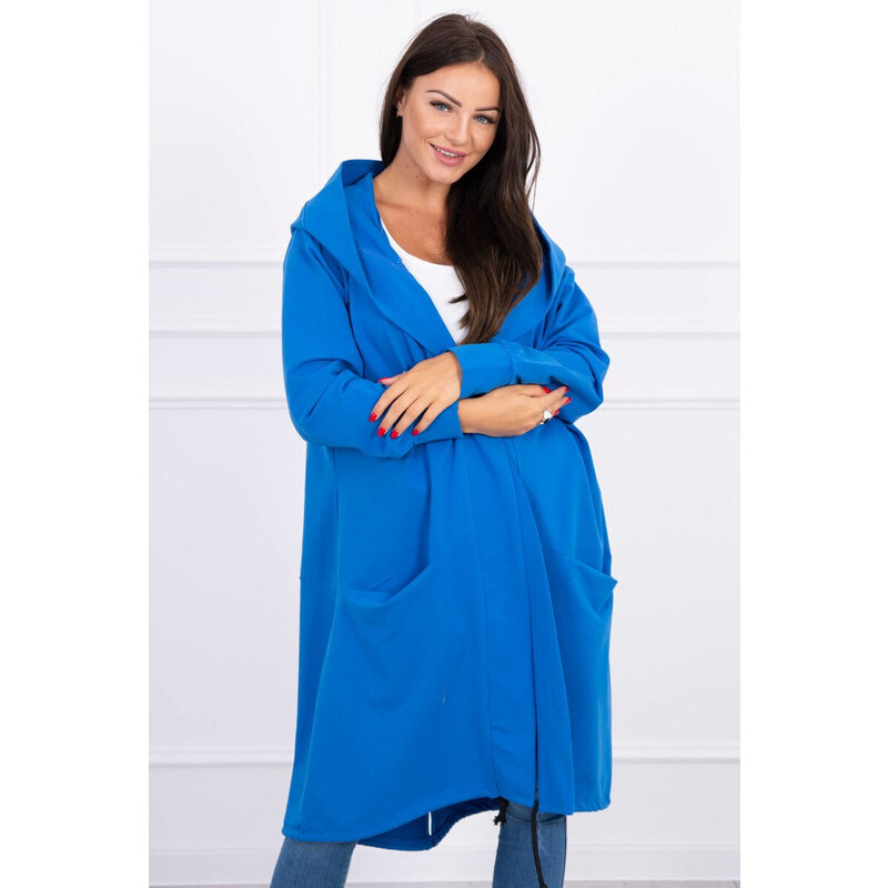 K-Fashion Chrpově modrá bunda s kapucí nadměrné velikosti