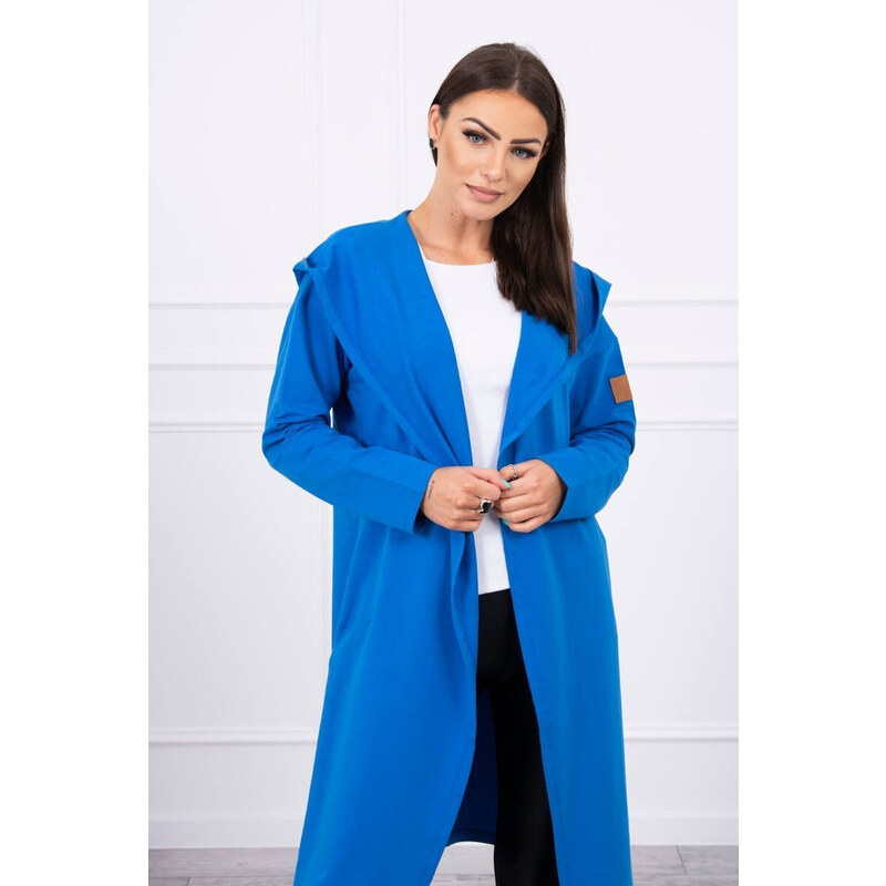 K-Fashion Dlouhý kabát s kapucí chrpově modrý 84237332