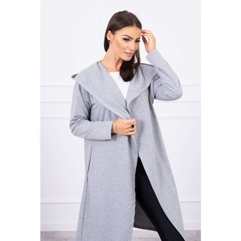K-Fashion Dlouhá pláštěnka s kapucí šedá
