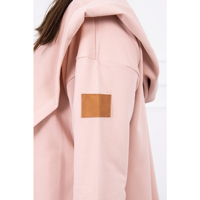 K-Fashion Dlouhý kabát s kapucí tmavě pudrově růžový