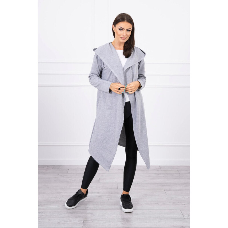 K-Fashion Dlouhá pláštěnka s kapucí šedá
