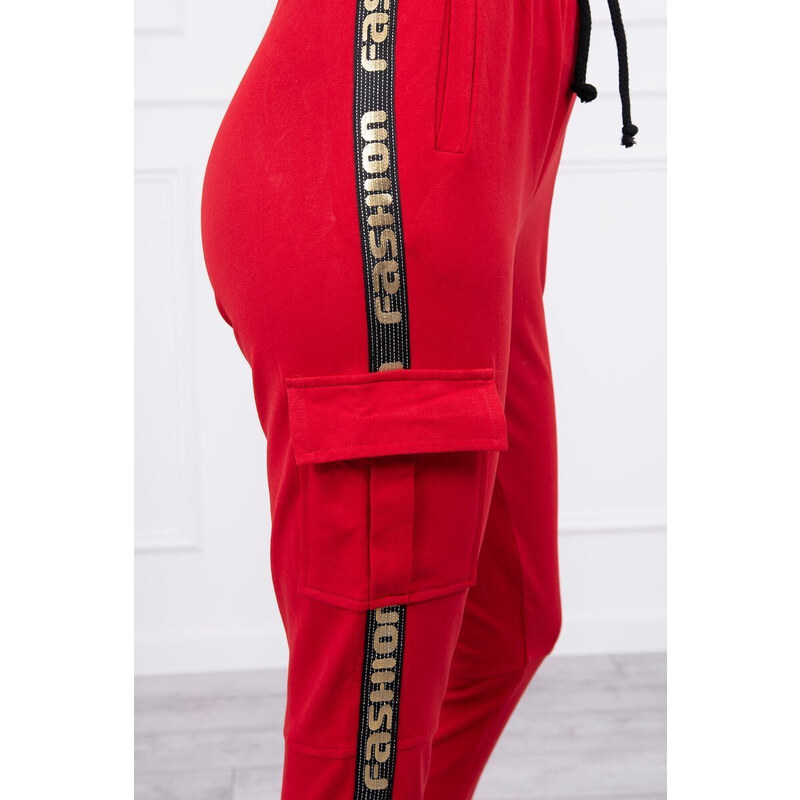 K-Fashion Kalhoty Cargo červené 84211543