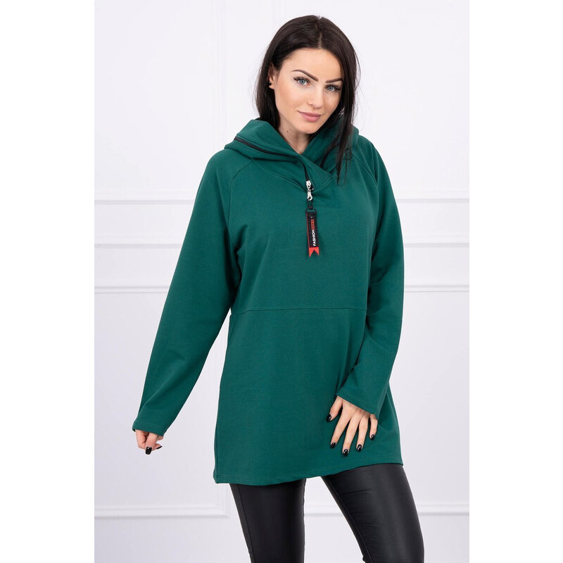 K-Fashion Zelená tunika na zip s kapucí Oversize