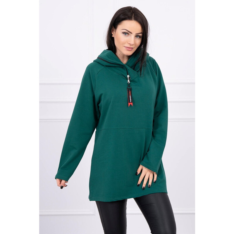 K-Fashion Zelená tunika na zip s kapucí Oversize 84234572