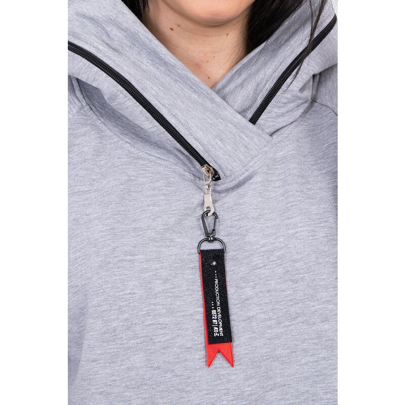 K-Fashion Tunika na zip s kapucí Oversize šedá