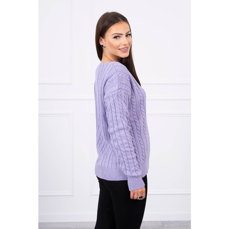 K-Fashion Pletený svetr s výstřihem do V fialový