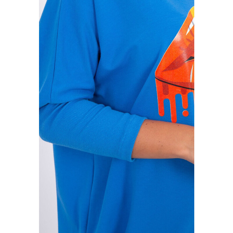K-Fashion Oversize halenka s potiskem duhových rtů chrpově modrá