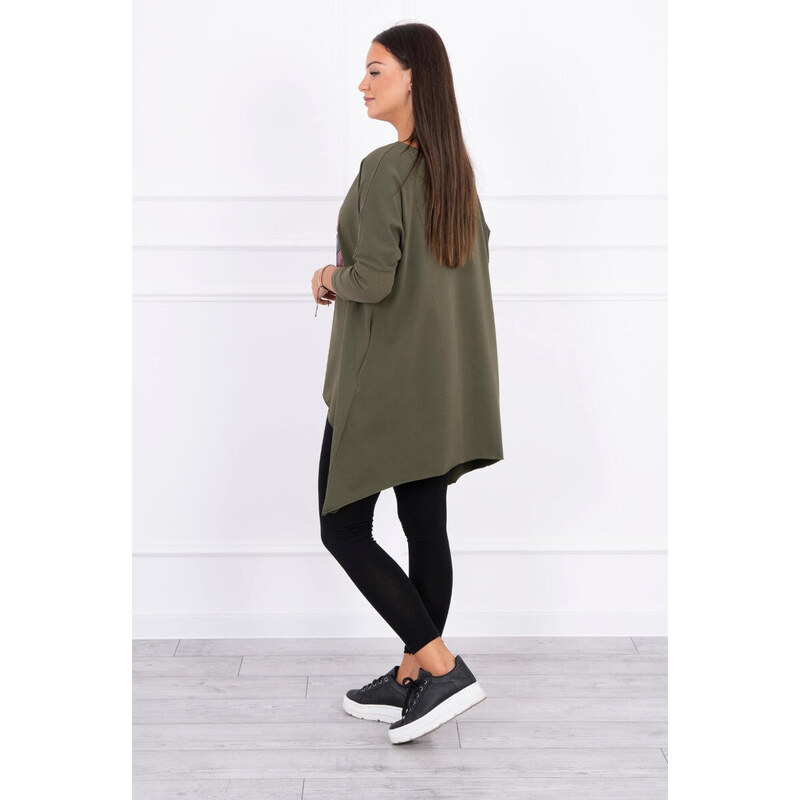 Oversize halenka s model 18743442 potiskem rtů v barvě khaki - K