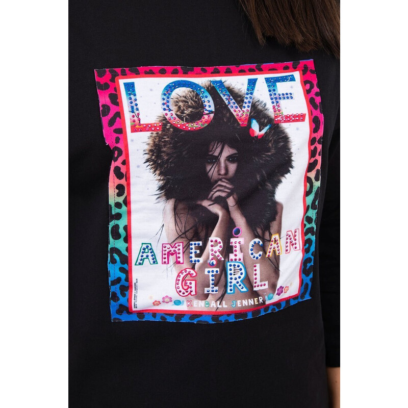 K-Fashion Americká dívčí grafická halenka černá S/M - L/XL 92182987