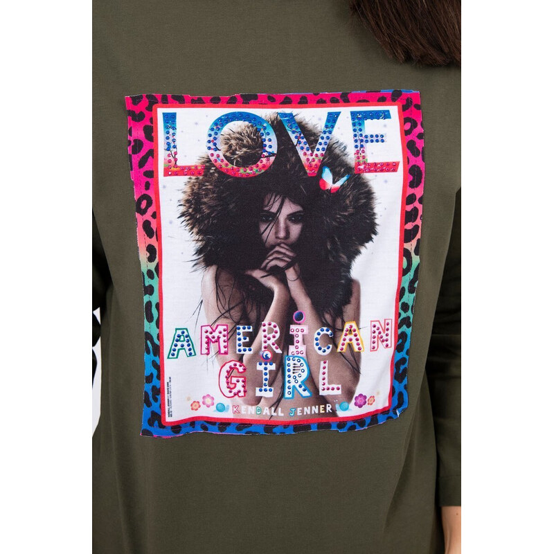 K-Fashion American Girl khaki grafická halenka S/M - L/XL 84211563