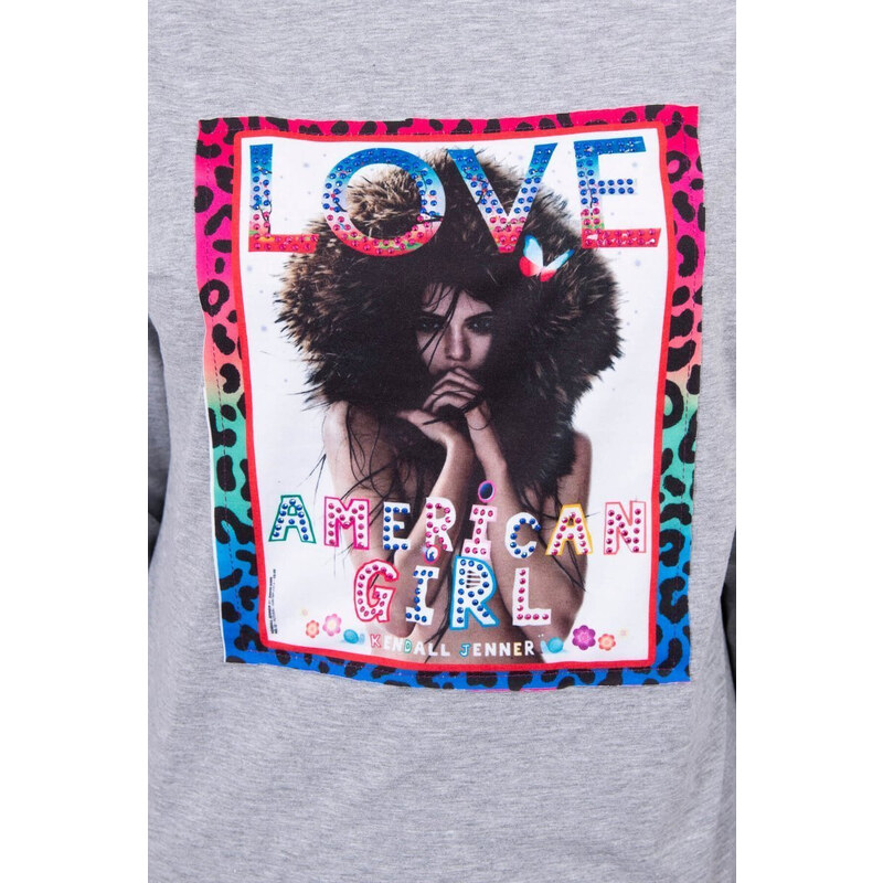 K-Fashion American Girl grafická halenka šedá S/M - L/XL