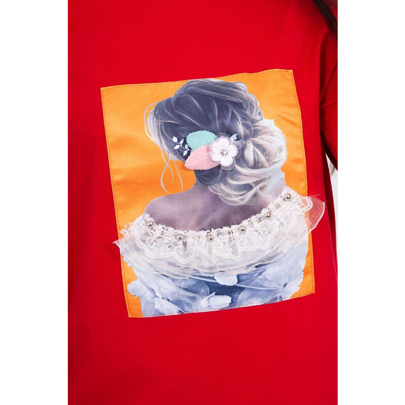 K-Fashion Halenka s 3D grafikou, krajková červená 84211575