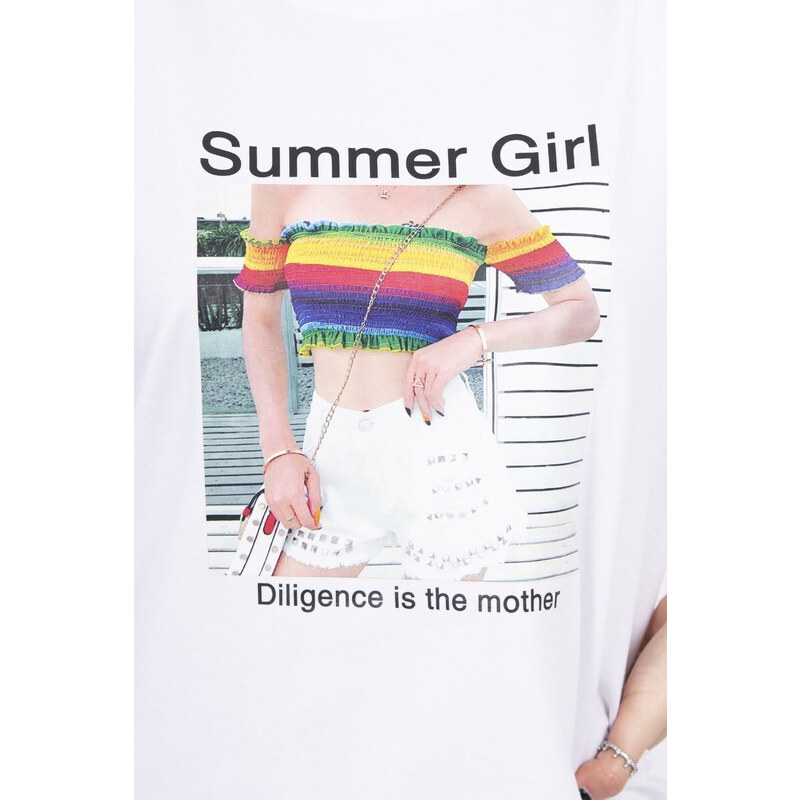 K-Fashion Halenka s potiskem Summer Girl bílá