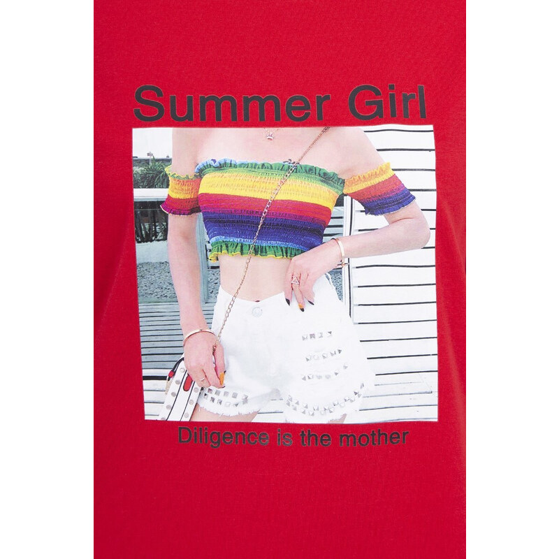 K-Fashion Halenka s potiskem Summer Girl červená