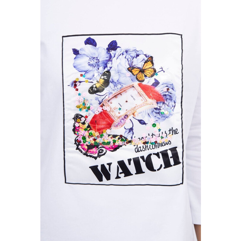 K-Fashion Halenka s grafikou 3D Watch bílá