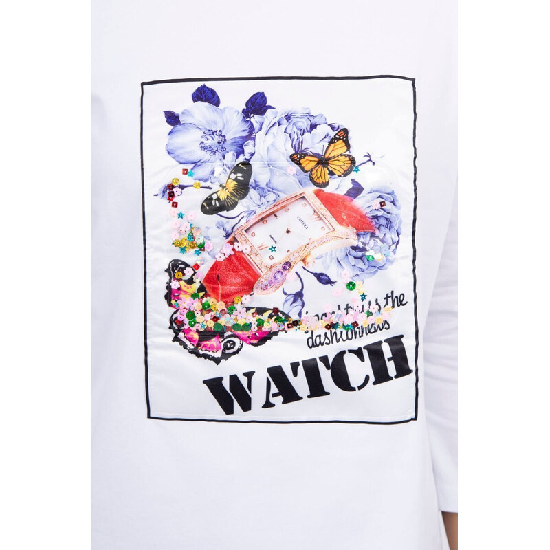 K-Fashion Halenka s grafikou 3D Watch bílá 84211607