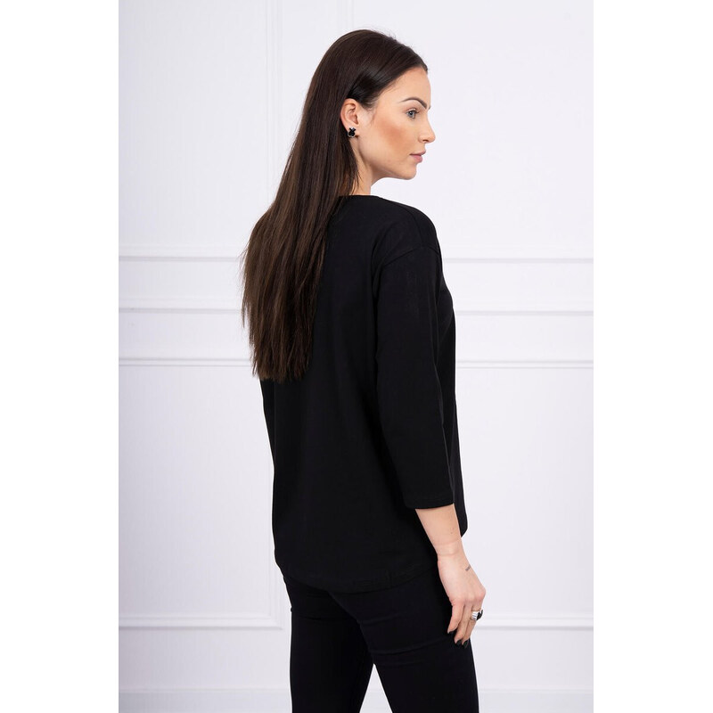 K-Fashion 3D grafická halenka se zirkony černá 84211620