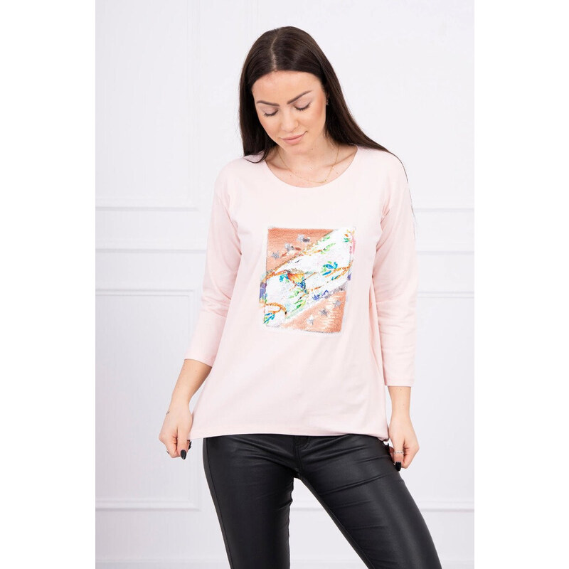 K-Fashion Halenka s 3D grafikou Bird powder pink