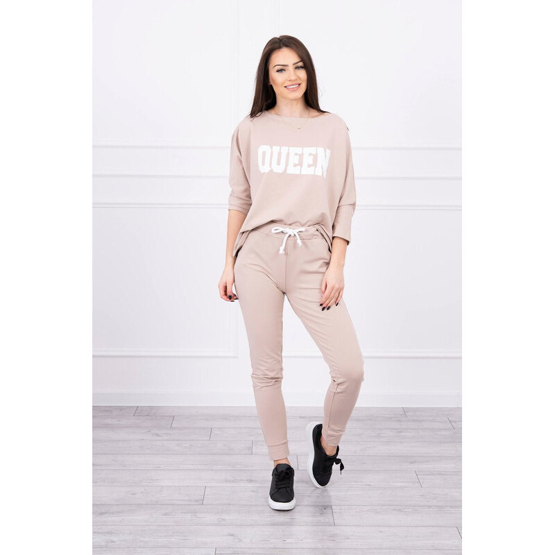 K-Fashion Sada s potiskem Queen béžová