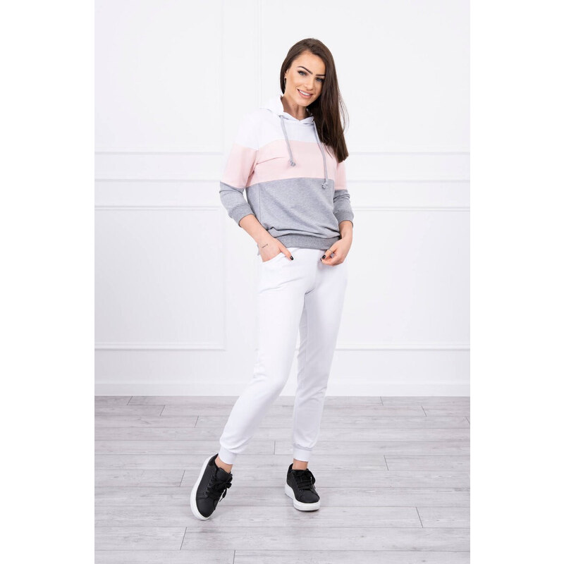 K-Fashion Barevná pruhovaná sada bílá+pudrově růžová