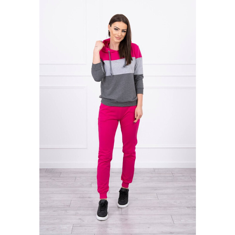K-Fashion Fuchsiová+šedá barevná pruhovaná souprava 84211212