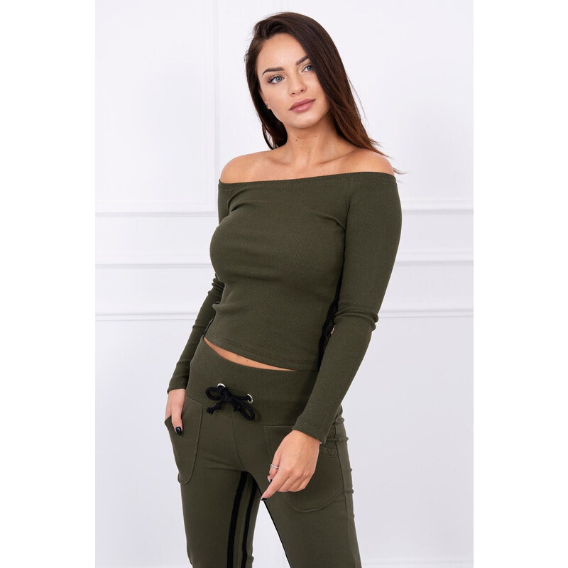 K-Fashion Sada s dvojitými pruhy v khaki barvě 84211263