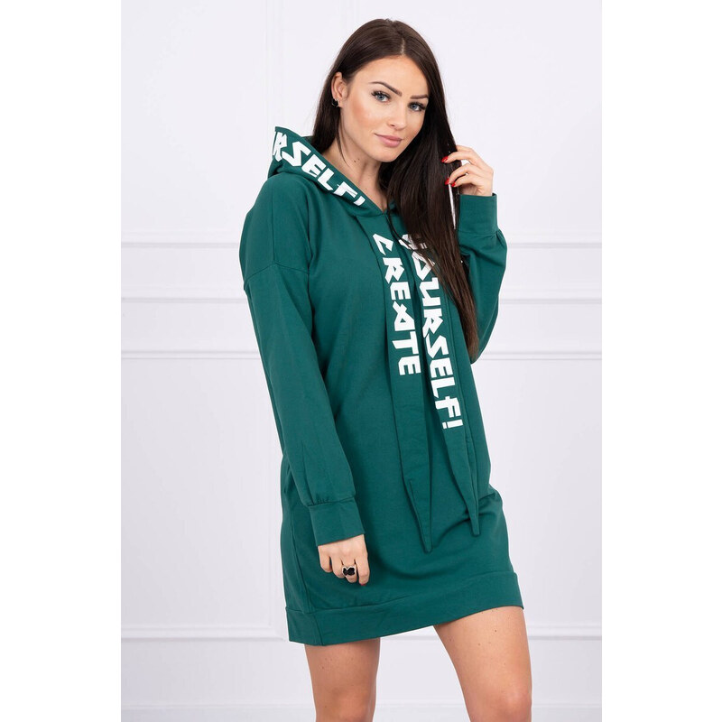 K-Fashion Oversize šaty s kapucí tmavě zelené
