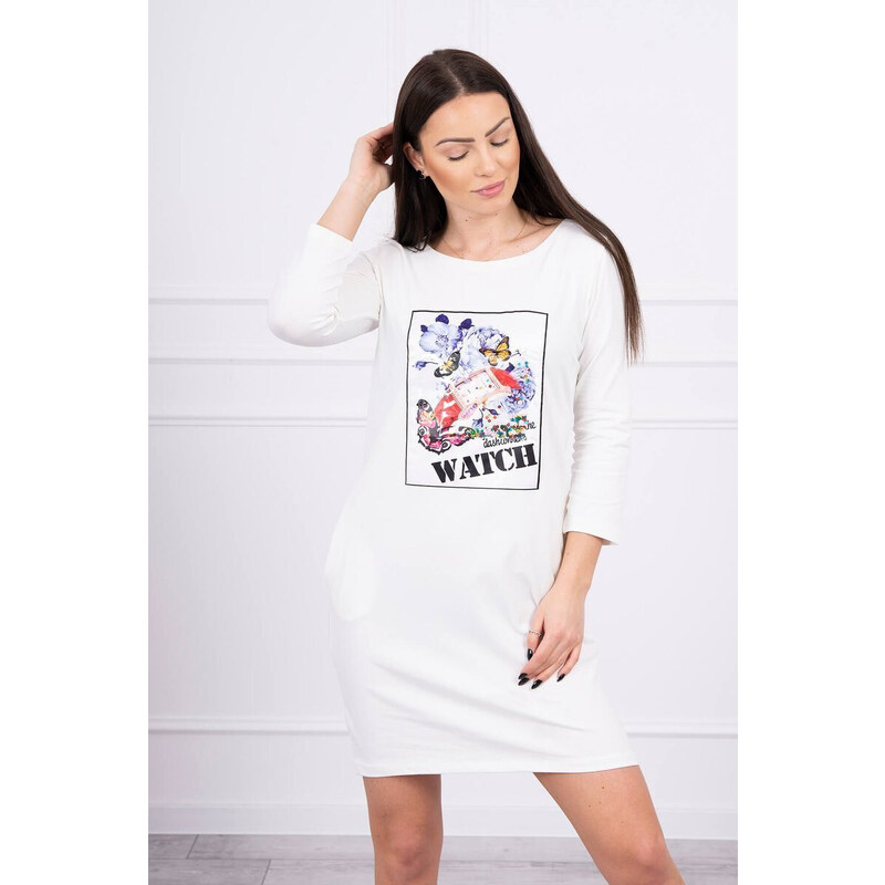 K-Fashion Šaty s grafikou 3D Watch ecru