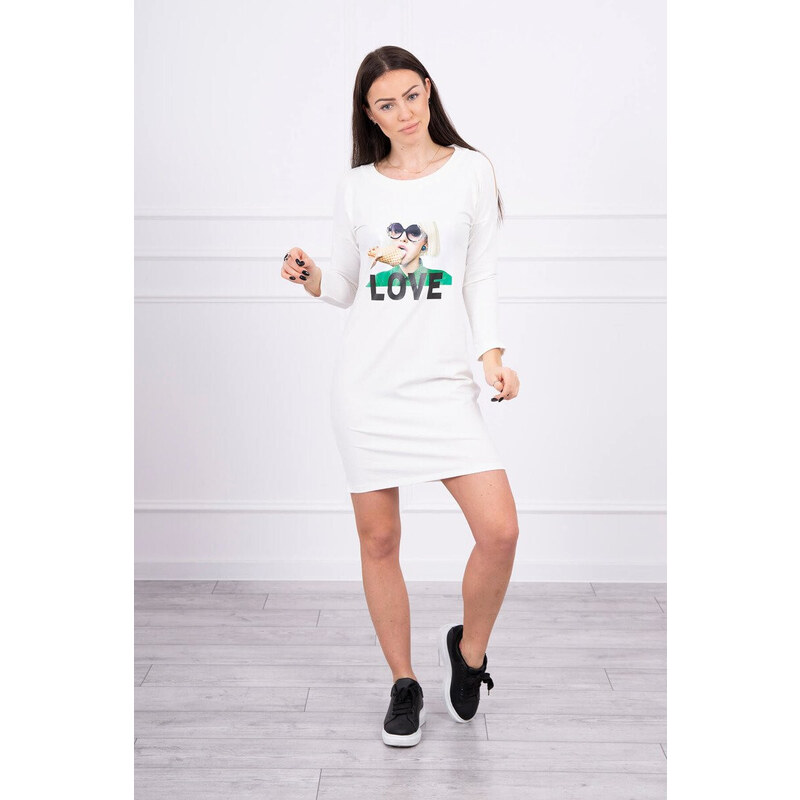 K-Fashion Šaty s potiskem Love ecru