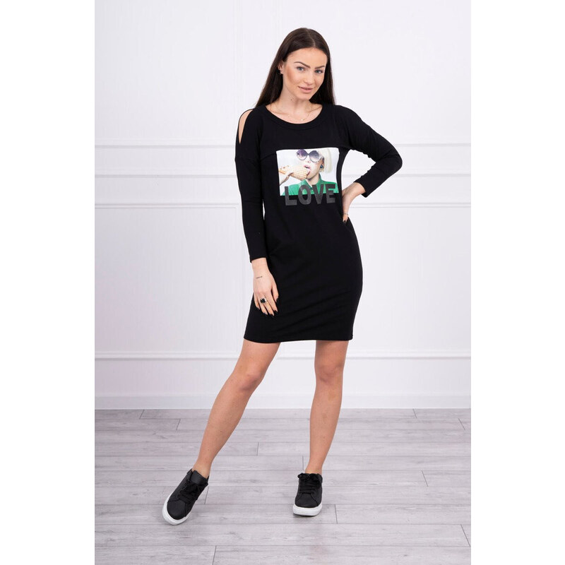 Šaty s potiskem model 18744034 černé - K-Fashion