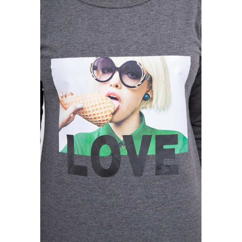 K-Fashion Šaty s potiskem Love v grafitové barvě