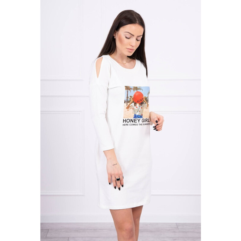 K-Fashion Šaty s potiskem Honey girl ecru