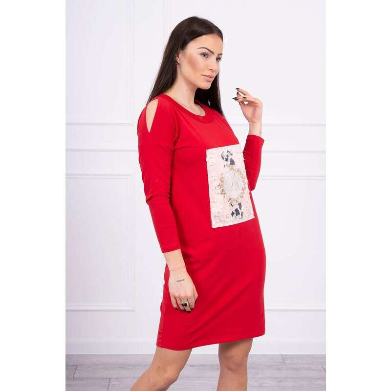 K-Fashion 3D grafické šaty s perlami červené 85018683