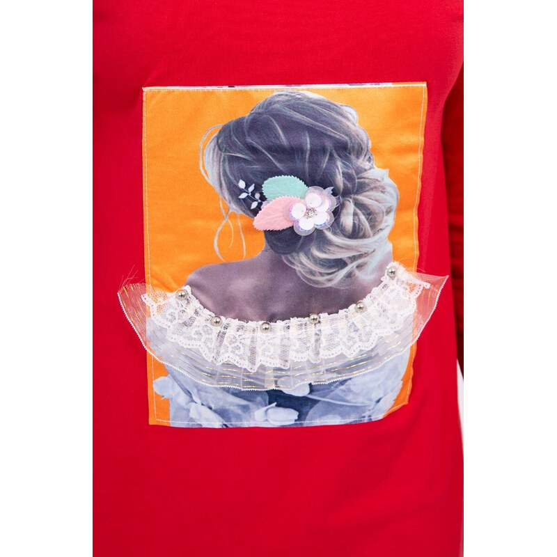 K-Fashion Šaty s 3D grafikou, krajková červená