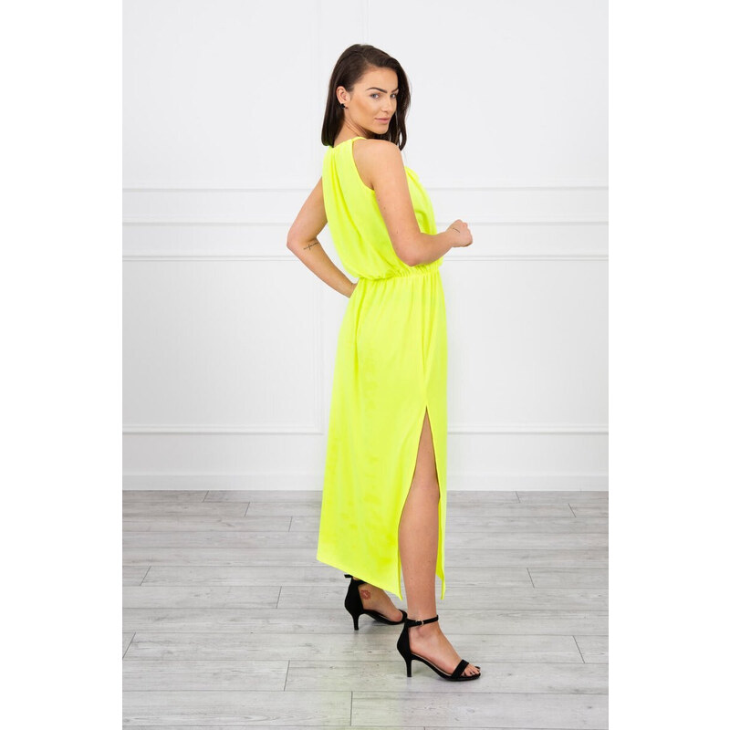 K-Fashion Boho šaty se zipem žluté neonové