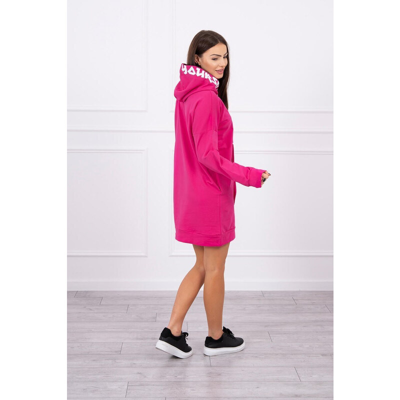 K-Fashion Oversize fuchsiové šaty s kapucí