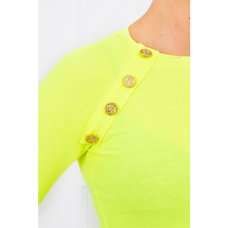 K-Fashion Šaty s ozdobnými knoflíky žluté neonové