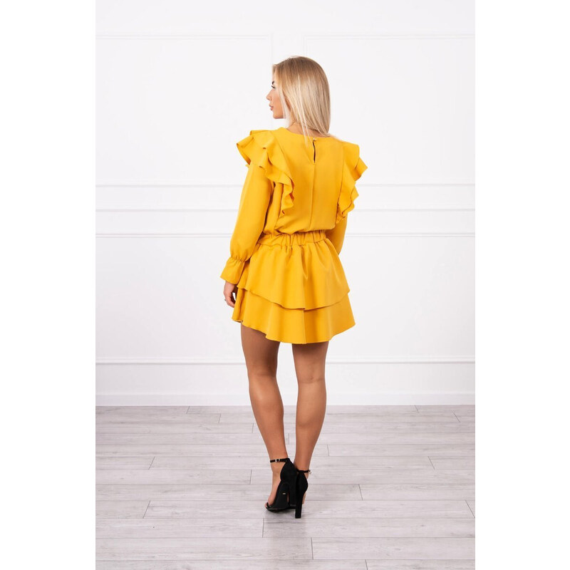 K-Fashion Šaty s vertikálními volány hořčicové barvy