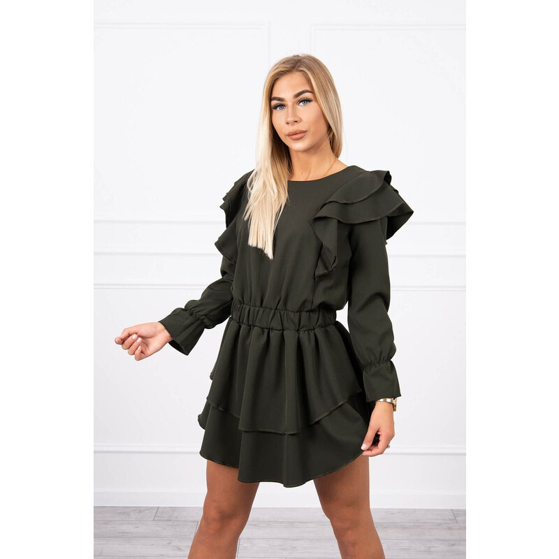 K-Fashion Šaty se svislými volány khaki