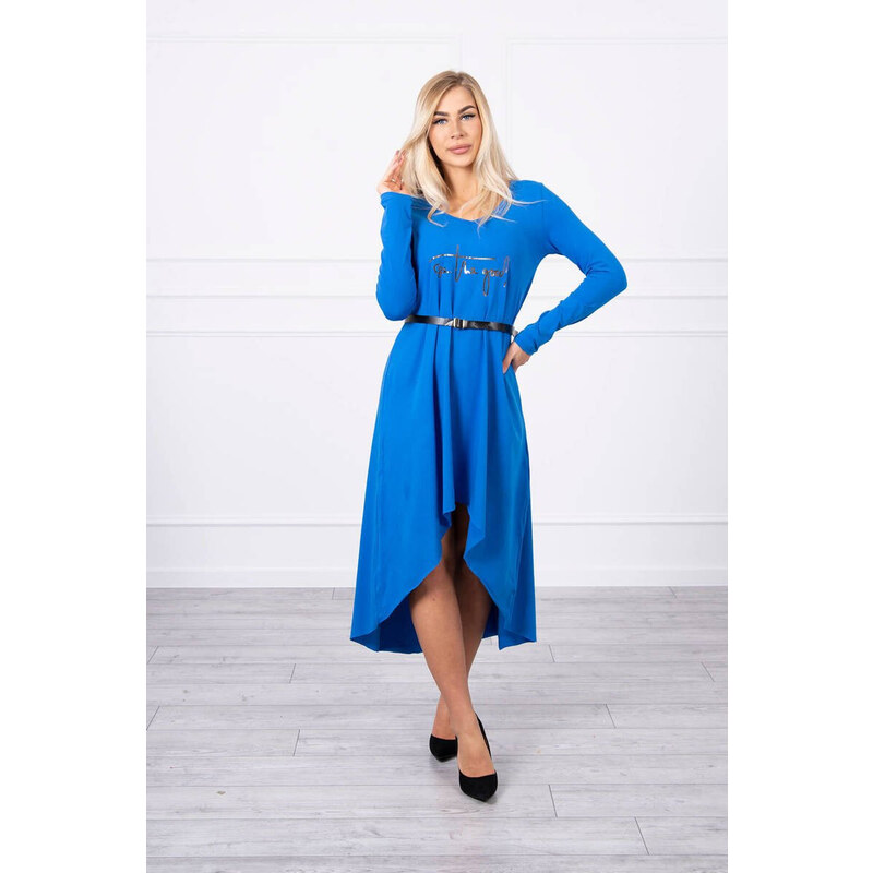 K-Fashion Šaty s ozdobným páskem a nápisem cornflower blue