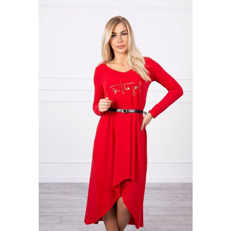 K-Fashion Šaty s ozdobným páskem a červeným nápisem